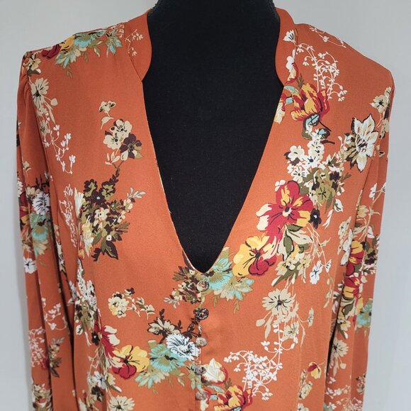 Emma & Michele Womens Floral Dropwaist Long Sleeve Dress Size Medium Orange Boho - Picture 3 of 13